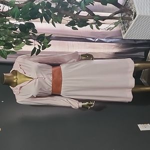 Vintage Pastel Pink Secretary Style Long Sleeve Midi Dress size S